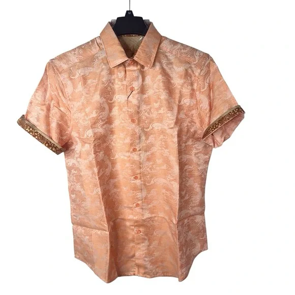 Robert Graham Poseidon Short‎ Sleeve Linen & Cotton Jacquard Button-Up Shirt M. - Picture 4 of 10